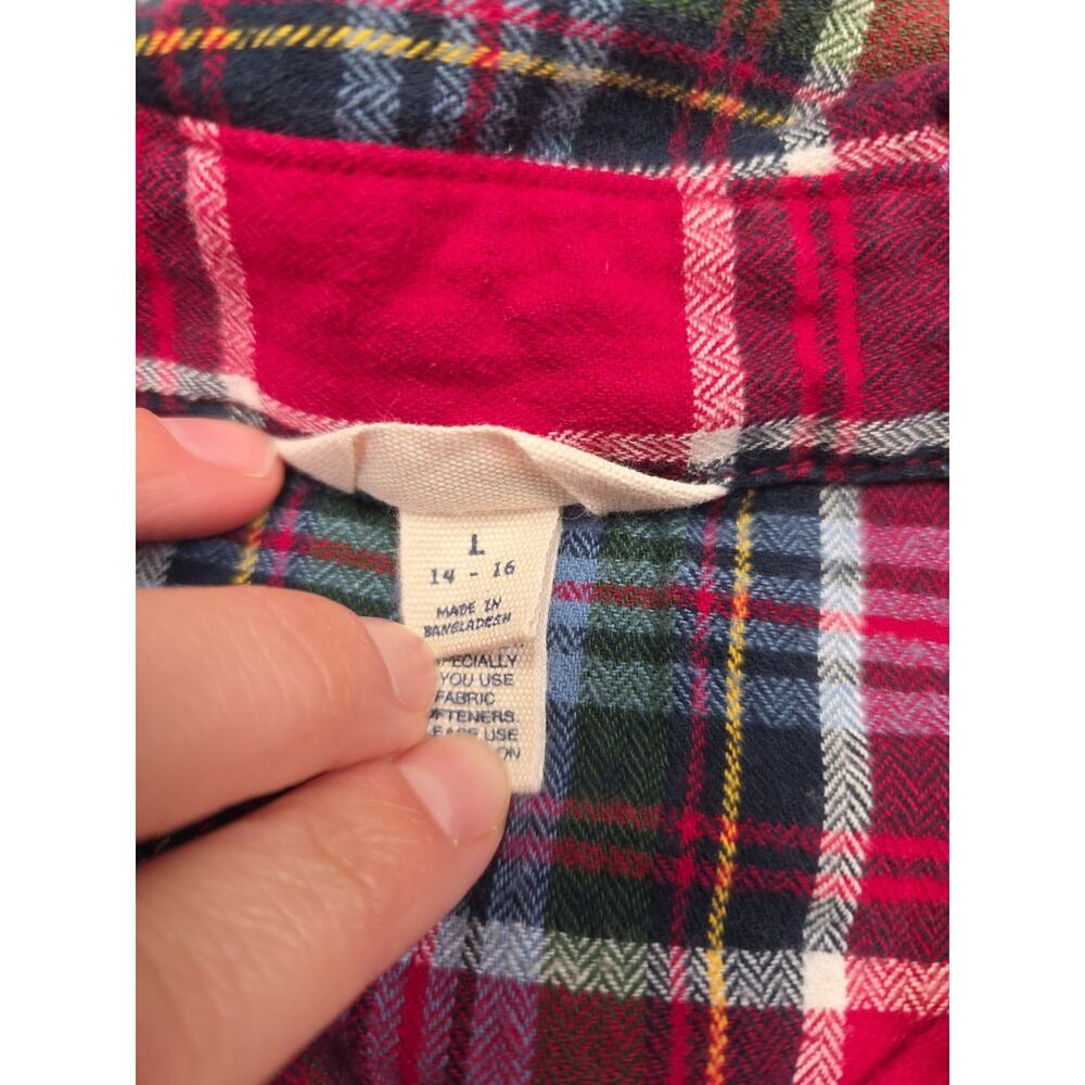 Lands End Kids Shirt Boys Large 14/16 Red Plaid Flannel Button Up - Picture 5 of 8
